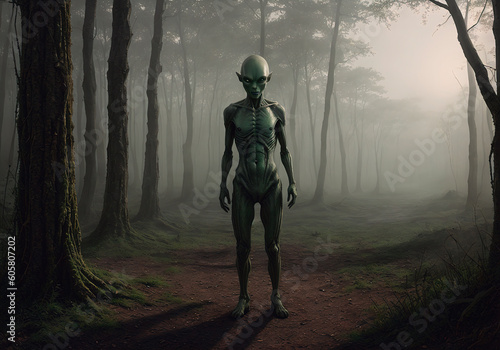 Portrait of an alien, a creepy humanoid. Generative AI © Anton Dios
