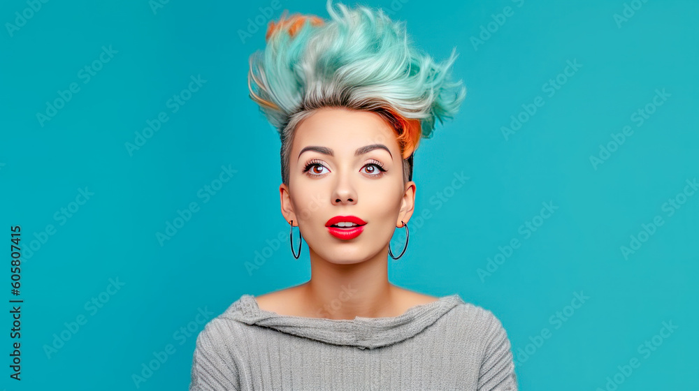 Fototapeta premium Young Woman at Hairdresser seeing her new Hairstyle for the first time after the Treatment Generative AI Illustration Digital Art Backdrop Journal