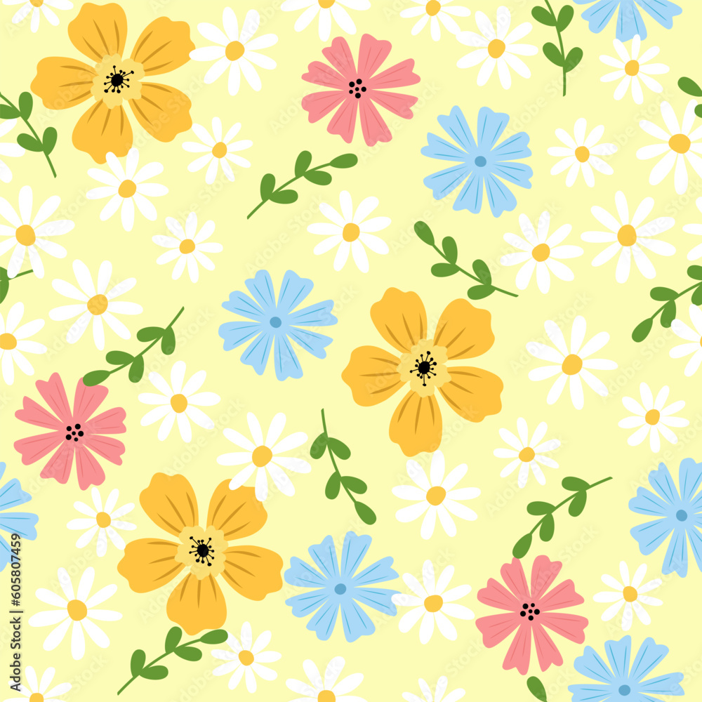 Cute seamless pattern with flowers and leaves Cute seamless pattern with flowers and leaves