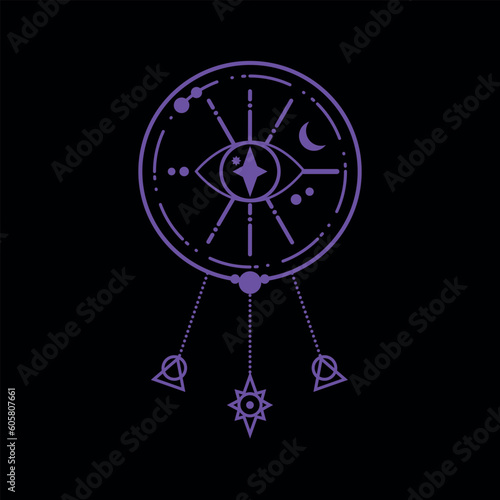 Abstract geometric magical shape. Abstract mysterious symbol. Creative dreamcatcher