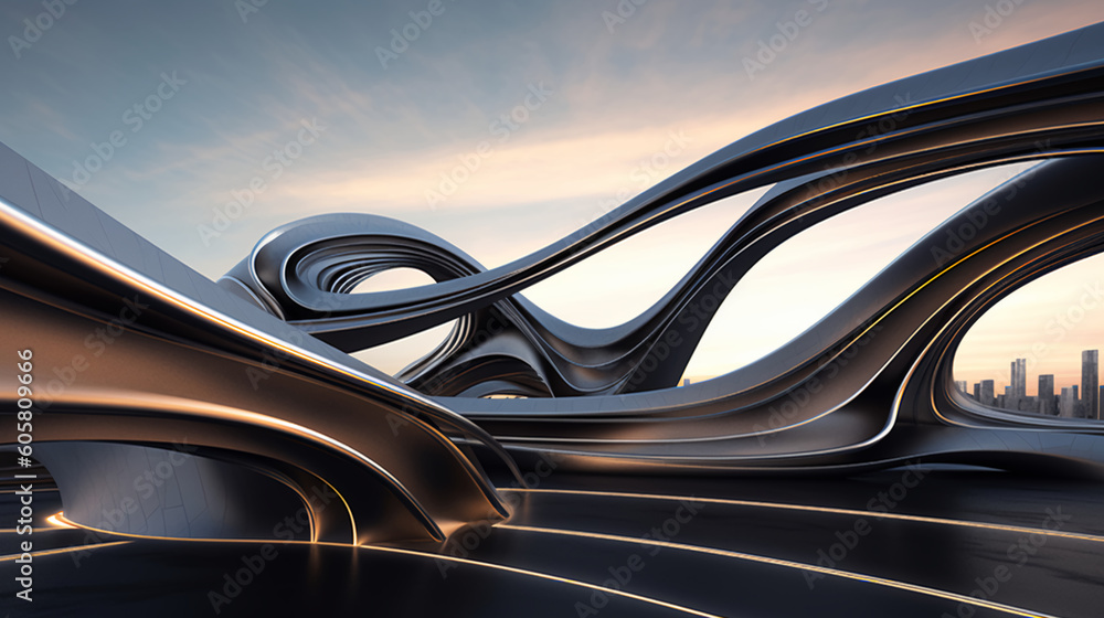 abstract background, buildings, lines, black, future, city, science, sci-fi, 3d, curves, Generated by AI