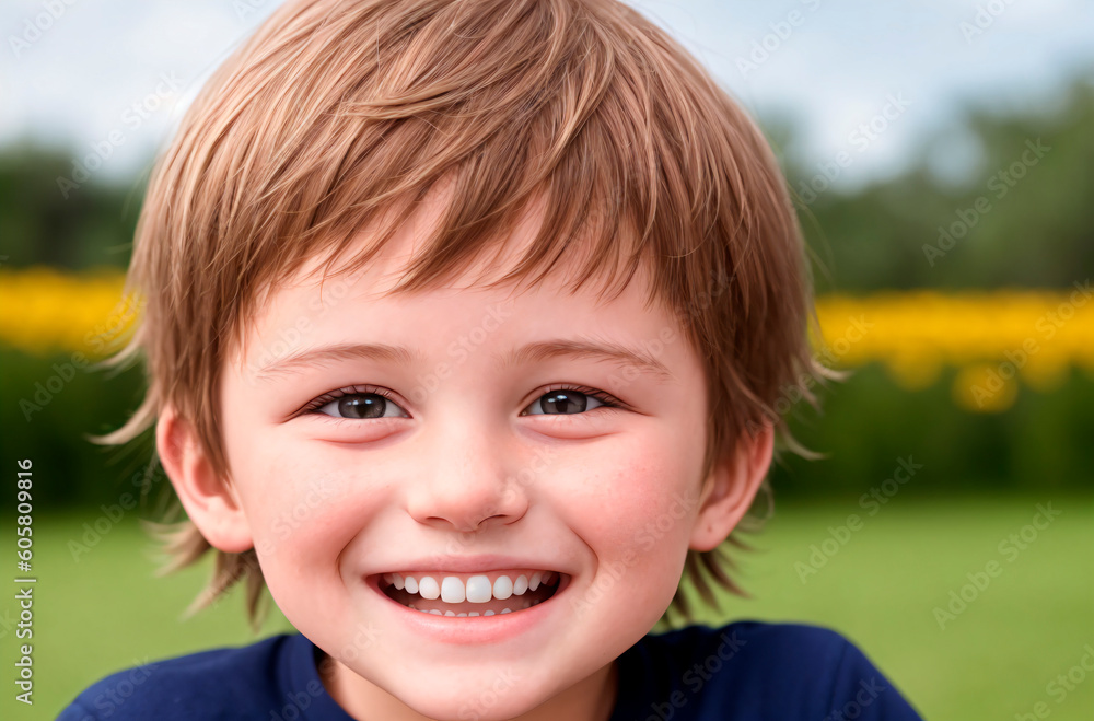 Little positive boy. Portrait of happy kid with smile on face. Generative AI. Little positive boy. Portrait of happy kid with smile on face. Generative AI.
