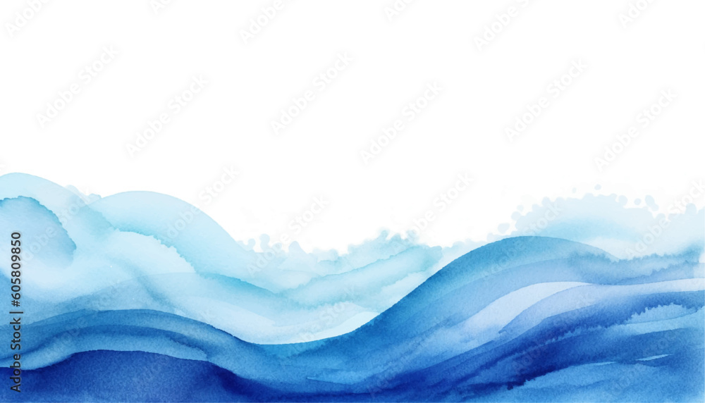 Abstract blue watercolor waves background. Watercolor texture. Vector illustration. - obrazy, fototapety, plakaty 