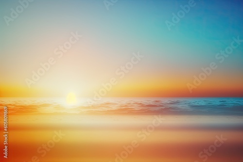 Summer vacation concept: Autumn dawn backdrop with abstract blurred sky near the beach. Generative AI © 2rogan