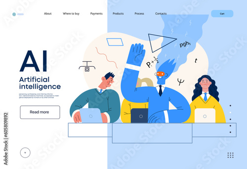 Artificial intelligence illustration. Studies -modern flat vector concept illustration of a group of students in the class. AI metaphor, advantage, superiority and dominance concept