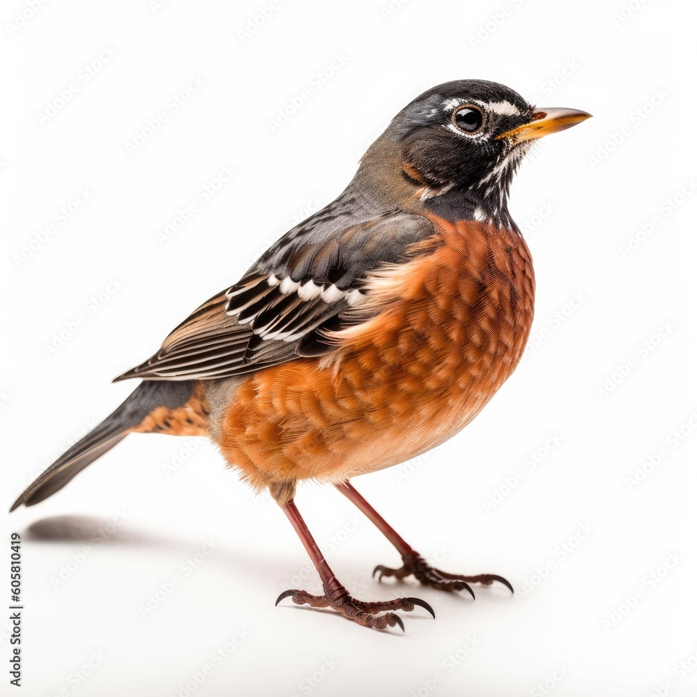 American Robin bird isolated on white background. Generative AI