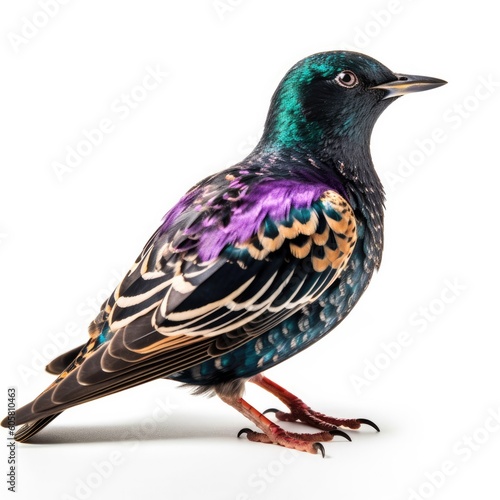 Common Starling bird isolated on white background. Generative AI