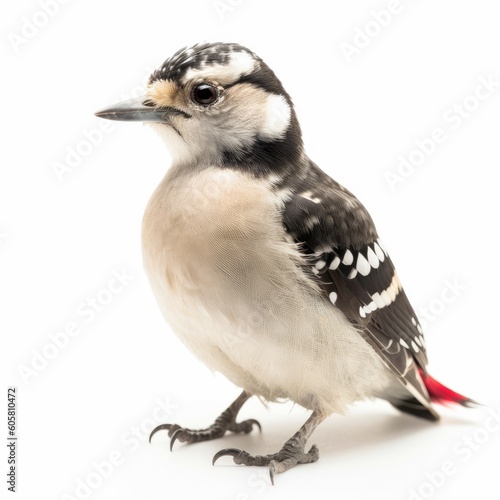 Downy Woodpecker bird isolated on white background. Generative AI