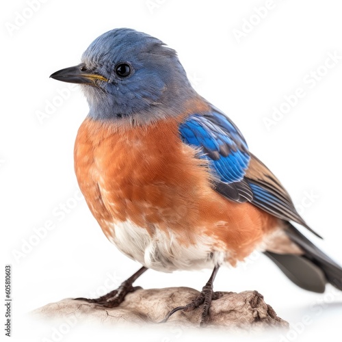 Western Bluebird bird isolated on white background. Generative AI