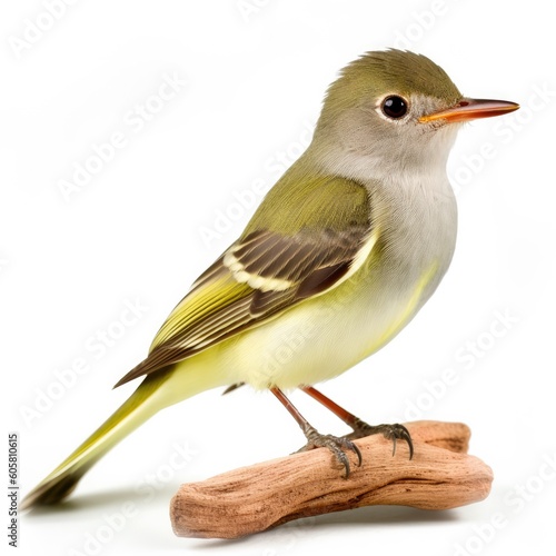 Willow Flycatcher bird isolated on white background. Generative AI photo