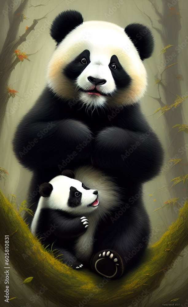 panda mother with cub 