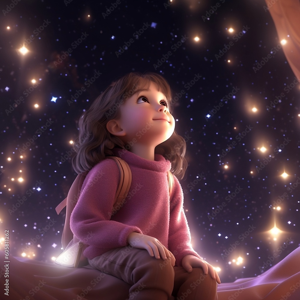 A little girl in the universe with hopeful A little girl in the universe with hopeful