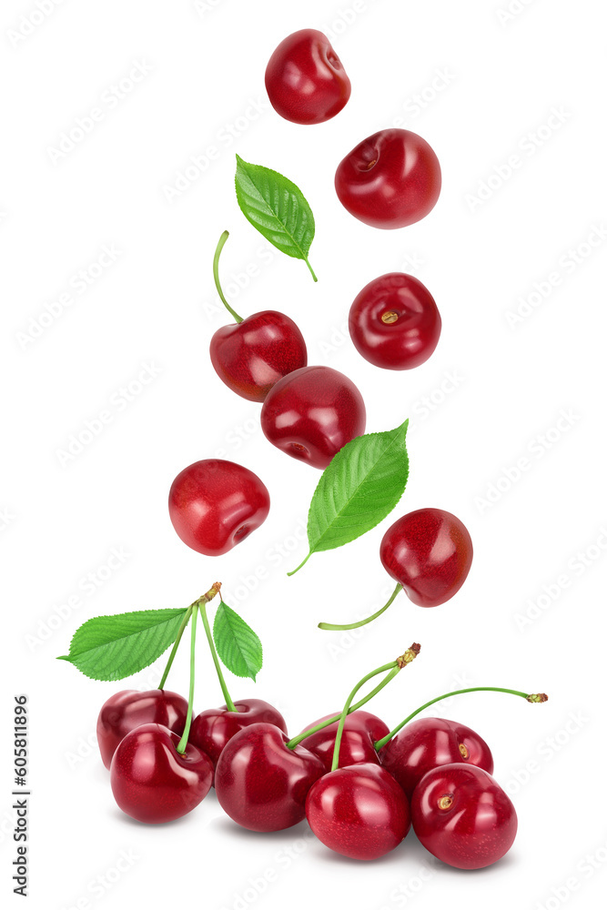 Obraz premium red sweet cherry isolated on white background with full depth of field