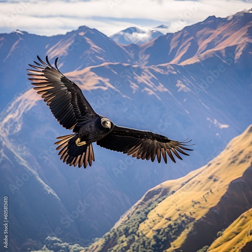 Majestic Flight: Andean Condor Soaring Over Mountains photo