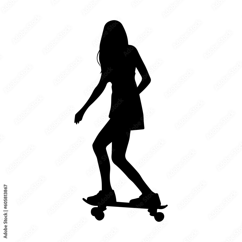 Vector illustration. Silhouette of a girl on a skateboard.