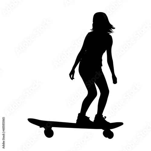 Vector illustration. Silhouette of a girl on a skateboard.