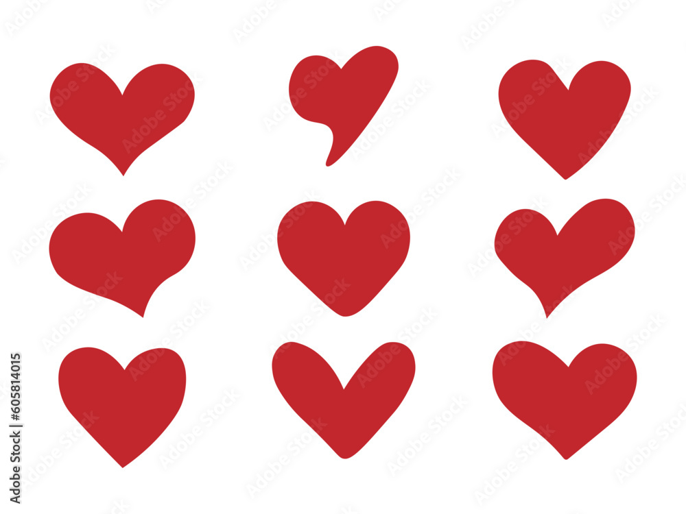 Red hearts. Set of love symbol for web site logo, mobile app UI design. Design elements for Valentine's day