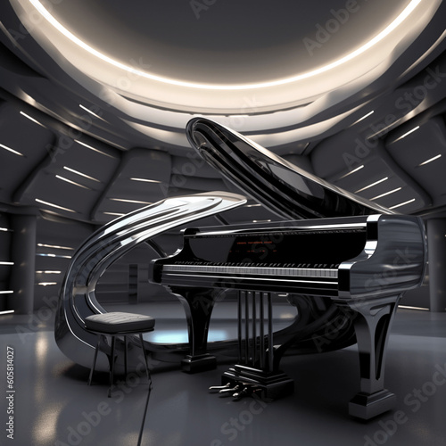 Futuristisches Piano: Klavier Instrument aus der Zukunft für schöne Musik in 3D Illustration