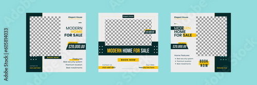 Real Estate Property Social Media Post Template, Modern Home Sale Social Media Promotion, Square flyer Web Banner design Template.