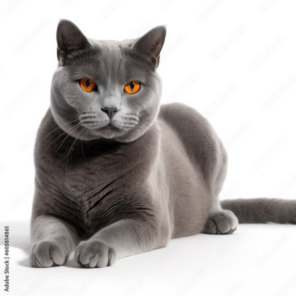 Chartreux cat isolated on white background. Generative AI
