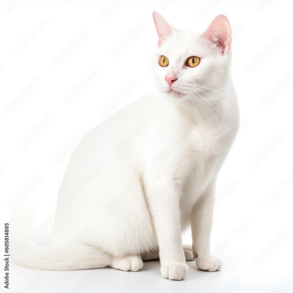 Khao Manee cat cat isolated on white background. Generative AI