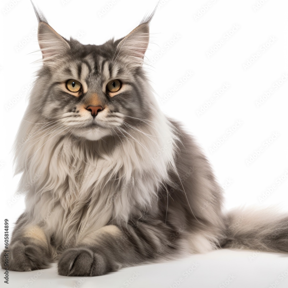 Maine Coon cat isolated on white background. Generative AI