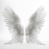 Abstract white feathered wings isolated on white background, symbolizing spirituality and purity. AI Generative