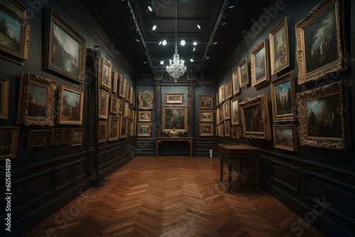 Art gallery  paintings  architecture. Generative AI