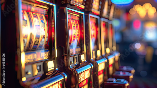 Casino Slot Machines. Strip Digital Slot Machine Closeup. Generative AI