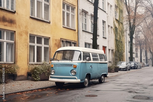 Retro van parked on a street in Berlin