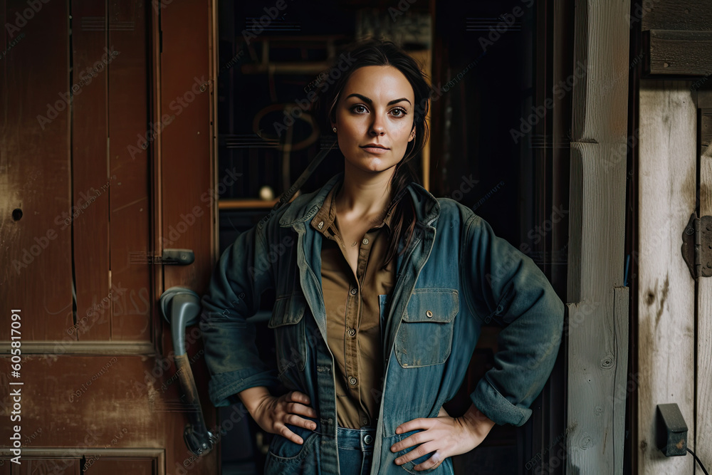 sexy woman wearing country girl working uniform Generative AI sexy woman wearing country girl working uniform Generative AI