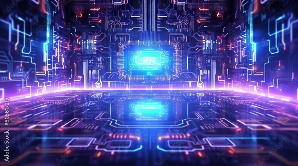 Abstract background with neon lights. Futuristic interface. Sci-fi style.
Created with generative AI technology.