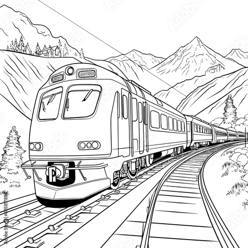 Train Transportation Line Art