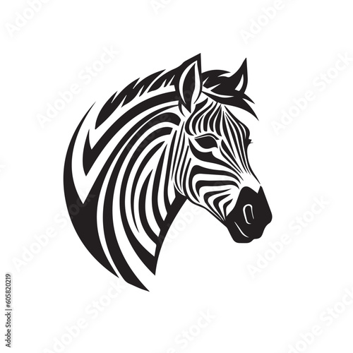 Black zebra logo  icon design template  zebra animal silhouette illustration. 2d illustration in doodle  cartoon style. 