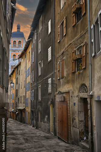 Narrow Medieval street at dusk