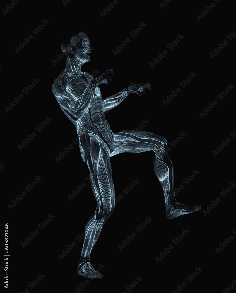 Obraz premium average man muscle maps is doing a halloween pose