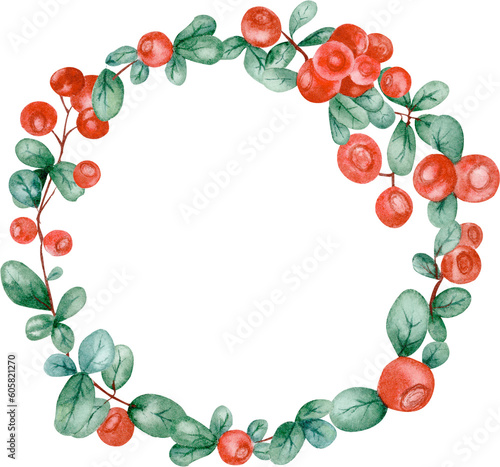 watercolor wreaths with red berries and leaves