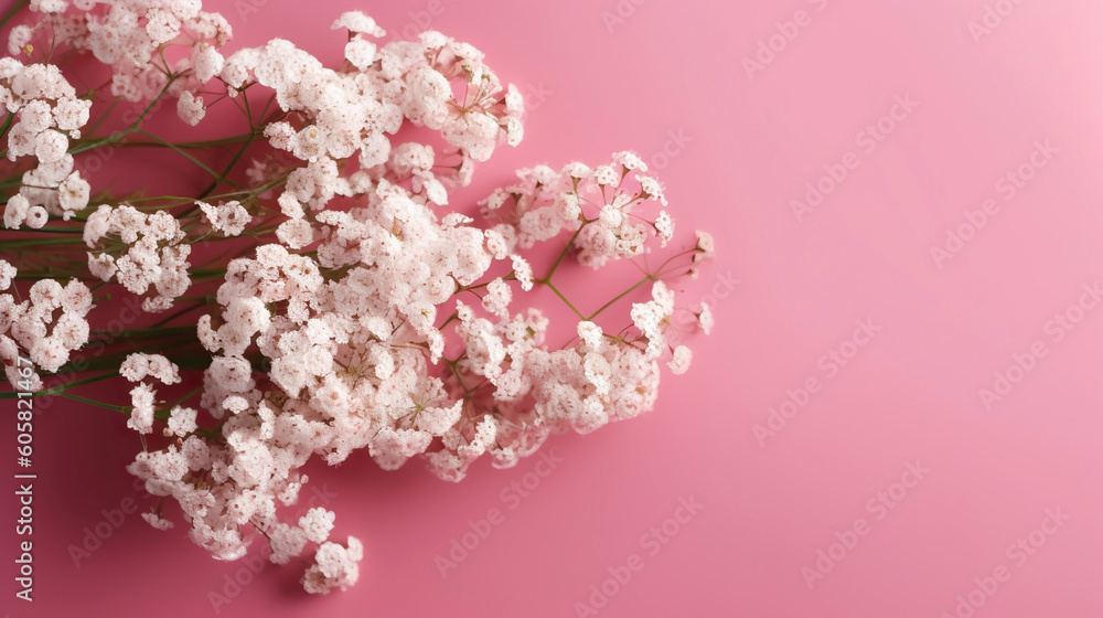 White little flowers on pastel pink background. Generative AI White little flowers on pastel pink background. Generative AI