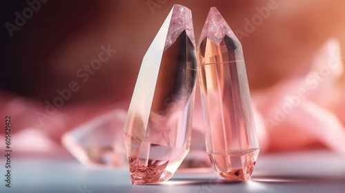 Minimalist crystals on pink background. Generative AI