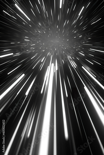 Abstract futuristic background high speed straight black and white lines and bokeh glowing neon moving. High speed futuristic travel concept. Fantastic wallpaper, Ai Generative