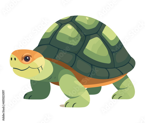 A cheerful tortoise mascot walking slowly