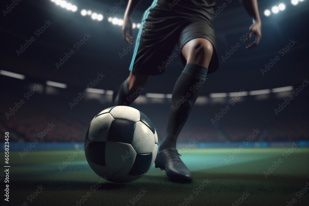 foot kick sport competition game soccer football stadium ball goal. Generative AI.