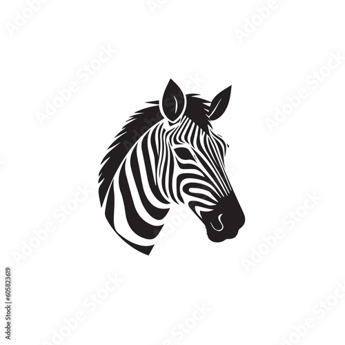 Black zebra logo, icon design template, zebra animal silhouette illustration. 2d illustration in doodle, cartoon style. 