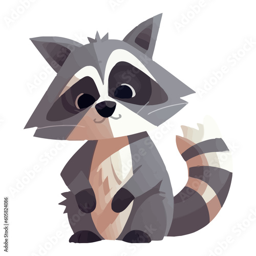 cute gray raccoon animal wild character