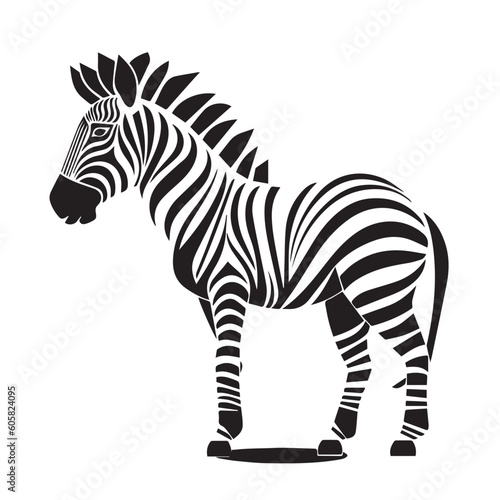 Fototapeta Naklejka Na Ścianę i Meble -  Black zebra logo, icon design template, zebra animal silhouette illustration. 2d illustration in doodle, cartoon style.
