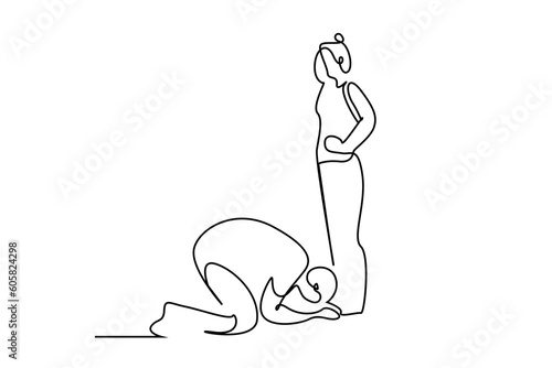 people couple business man begging woman manager ceo slave help manipulated line art