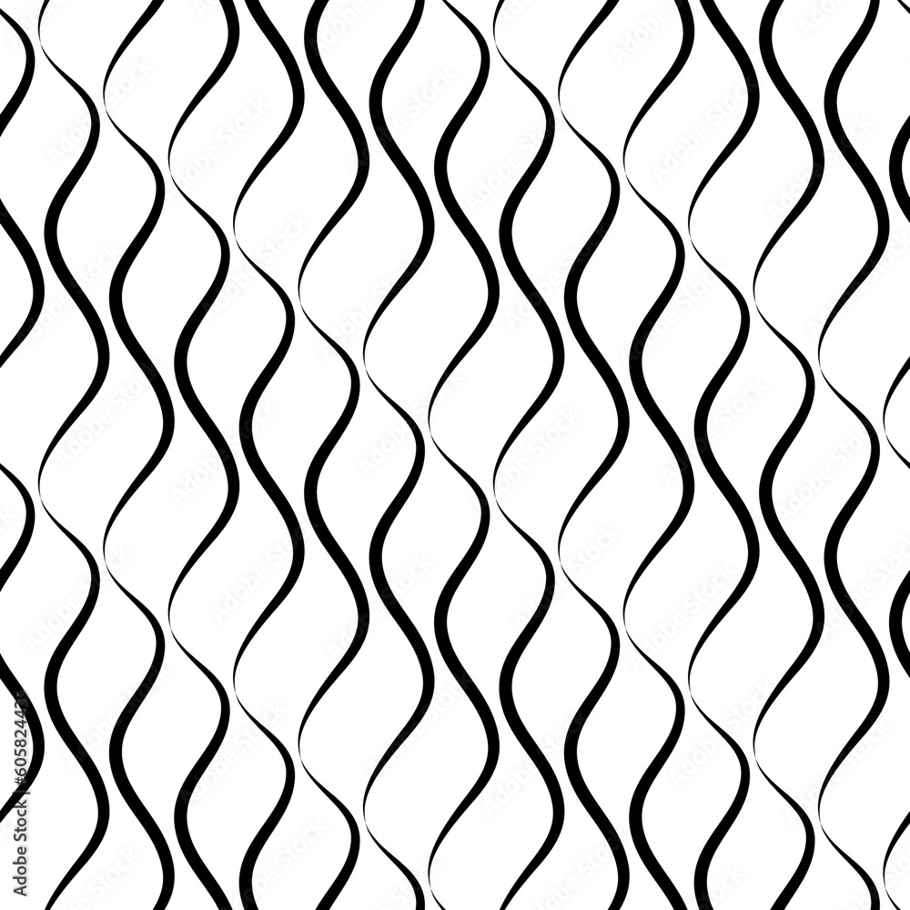 Line seamless pattern. Repeating black waves on white background for design prints. Curves lattice. Repeated monochrome motive. Repeat curved patterned. Geometric intricate motif. Vector illustration Line seamless pattern. Repeating black waves on white background for design prints. Curves lattice. Repeated monochrome motive. Repeat curved patterned. Geometric intricate motif. Vector illustration
