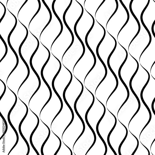 Line seamless pattern. Repeating black waves on white background for design prints. Curves lattice. Repeated monochrome motive. Repeat curved patterned. Geometric intricate motif. Vector illustration