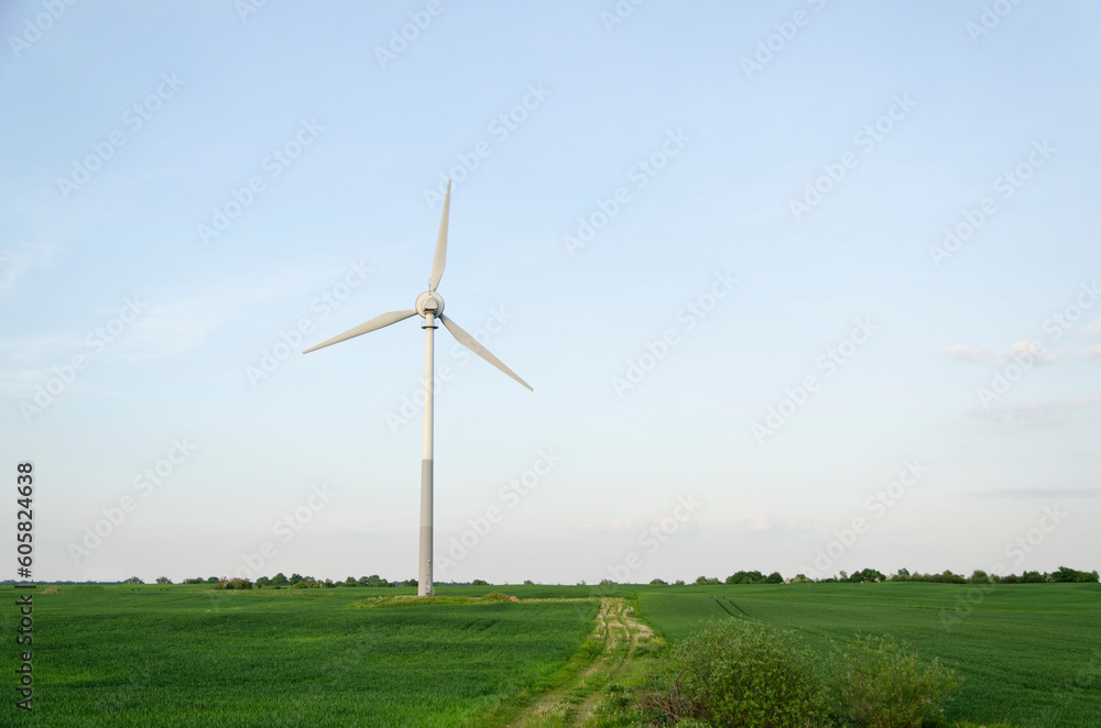 Turbiny wiatrowe - odnawialne źródła energii - wiatraki produkujące zieloną energie - obrazy, fototapety, plakaty 