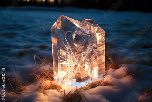 Icernunnos frozen in a block of ice, crystal shard, backlit